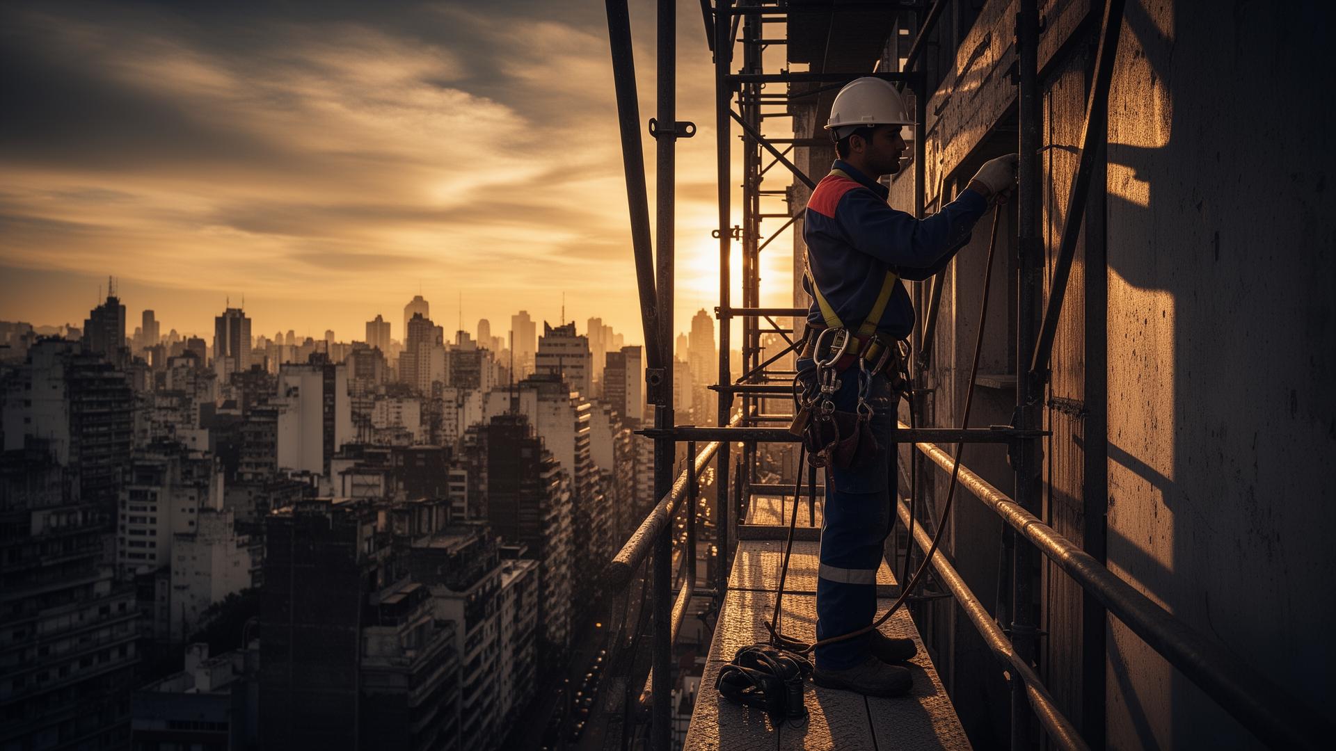 Trabajador de construcción en altura sobre Buenos Aires